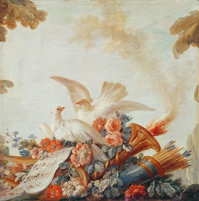 Salón del grabador Gilles Demarteau, sobre la puerta: palomas y partituras, c.1750-65 de François Boucher